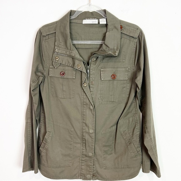 KERSH OLIVE GREEN ZIP SNAP FRONT UTILITY JACKET WOMENS SZ MEDIUM - Picture 3 of 6